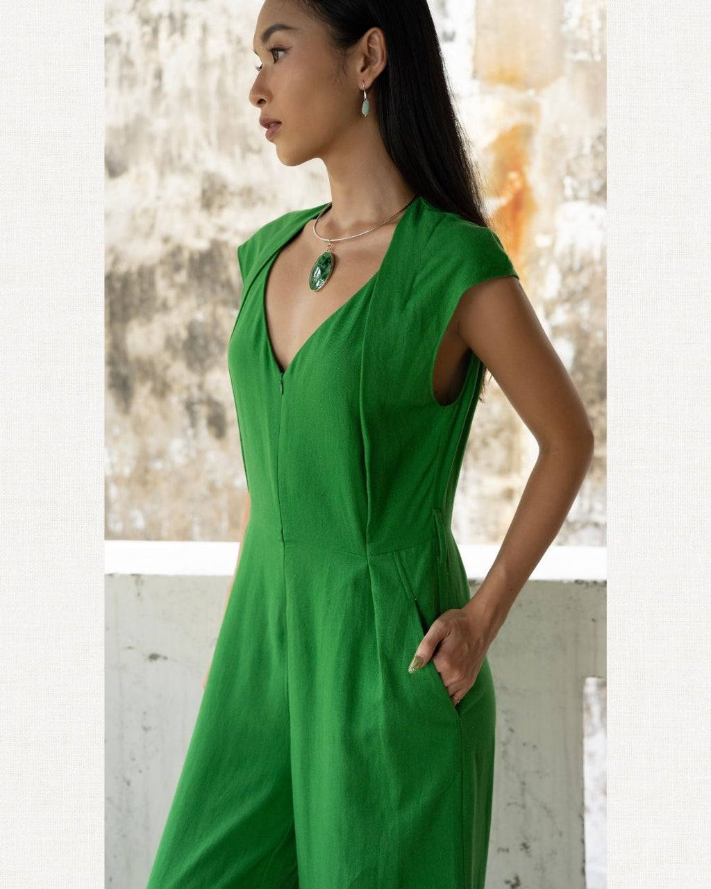 Linen-Cotton Cap Sleeve Wide-Leg Jumpsuit for Women - gallery