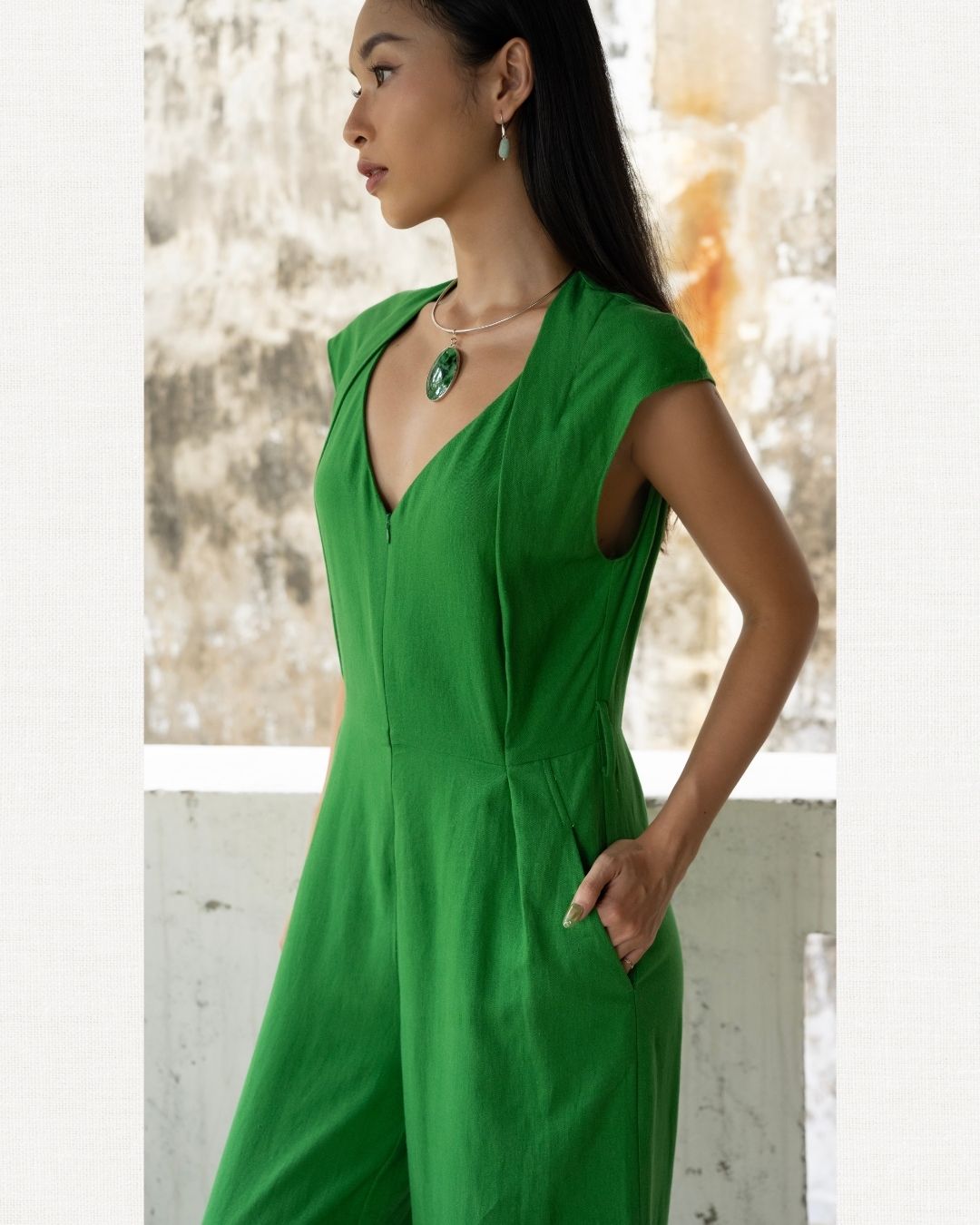 Linen-Cotton Cap Sleeve Wide-Leg Jumpsuit for Women - gallery