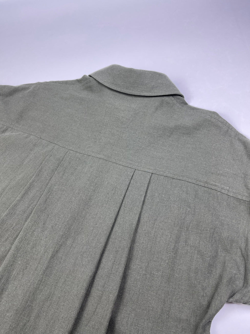 Army Green Linen-Cotton Maxi Shirt Dress for Women - gallery
