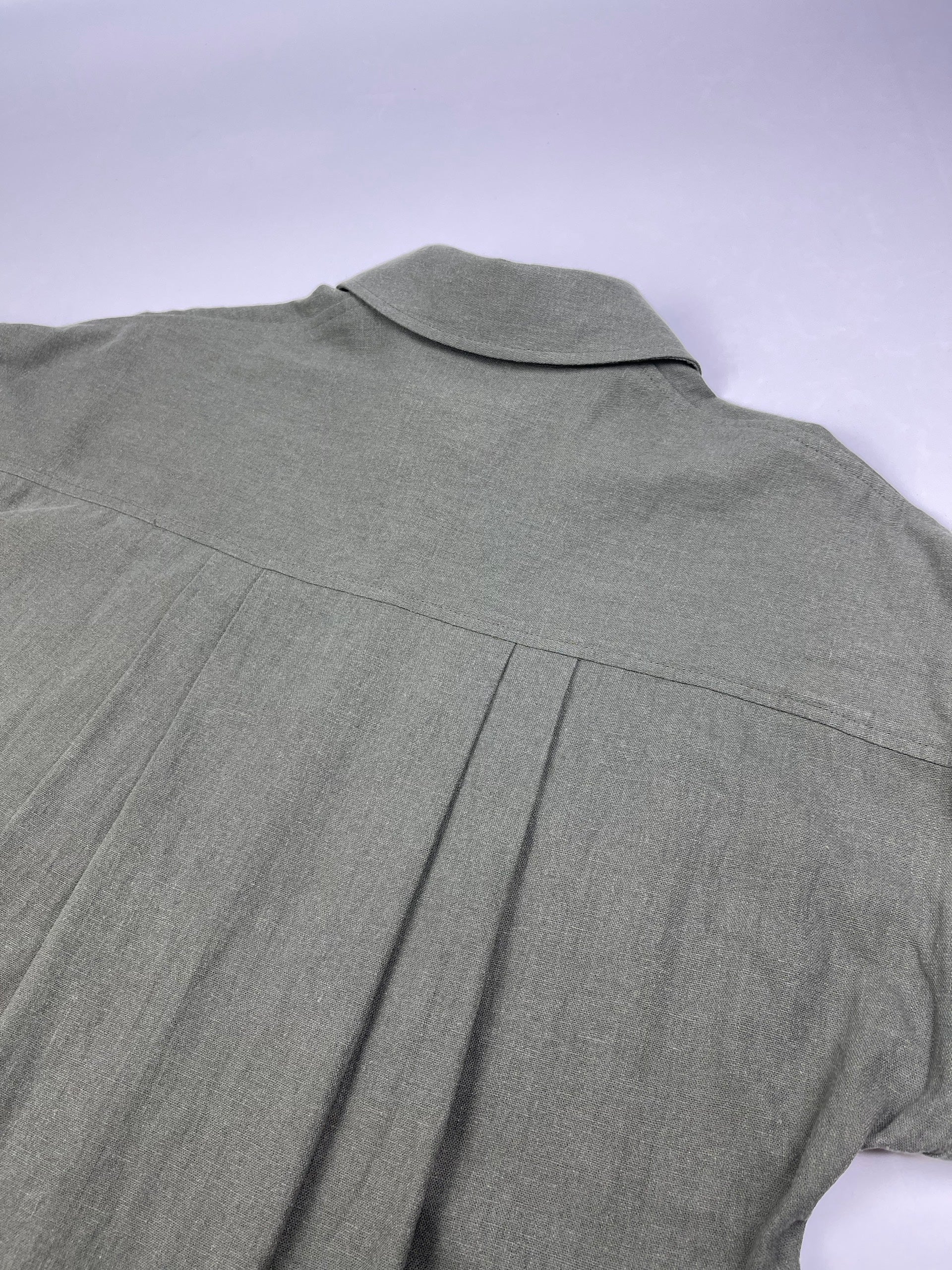 Army Green Linen-Cotton Maxi Shirt Dress for Women - gallery