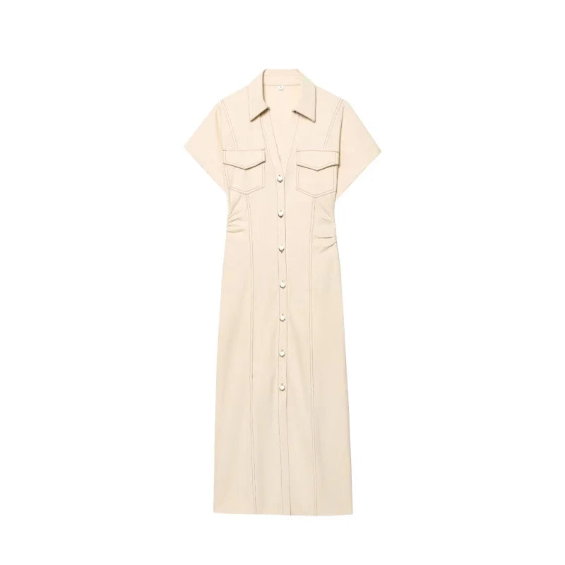Snatched-Waist Denim Midi Dress for Women - gallery