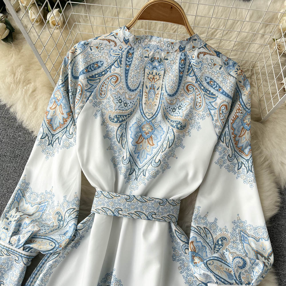 Floral Print A-Line Dress with Belted Waist