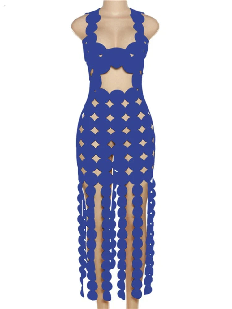 Shifa Square Neck Cut Out Tassel Resort Wear Dress for Women - gallery