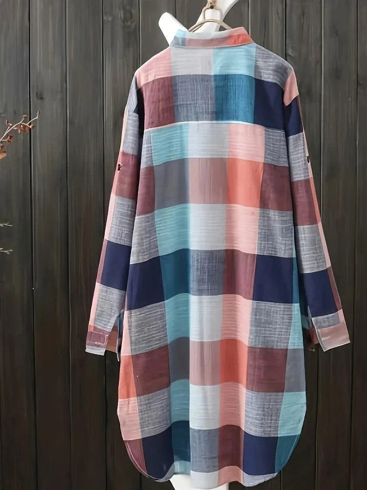 Loose Stripe Plaid Lightweight Long Sleeve Shirt Top for Women - gallery