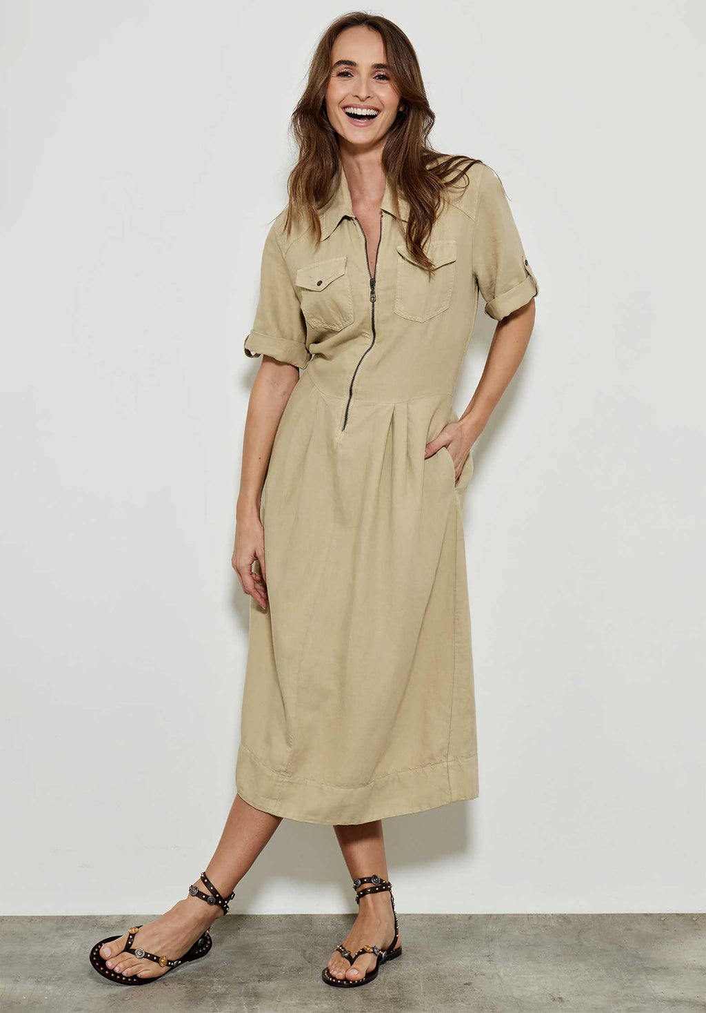 Parchment Relaxed Dress for Women — Elegant Silhouette - gallery