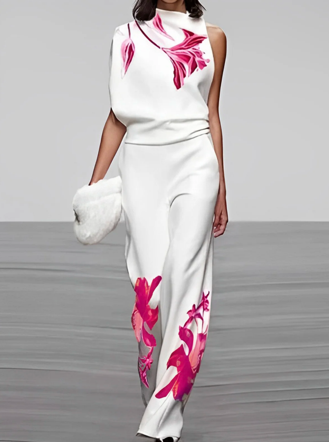 Floral Turtleneck and Wide-Leg Trouser Set
