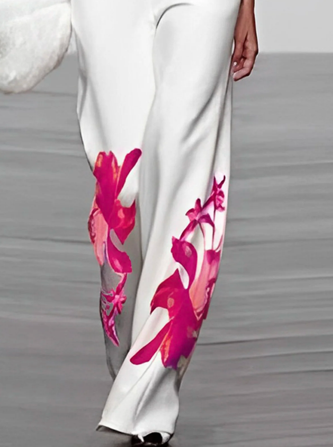 Floral Turtleneck and Wide-Leg Trouser Set