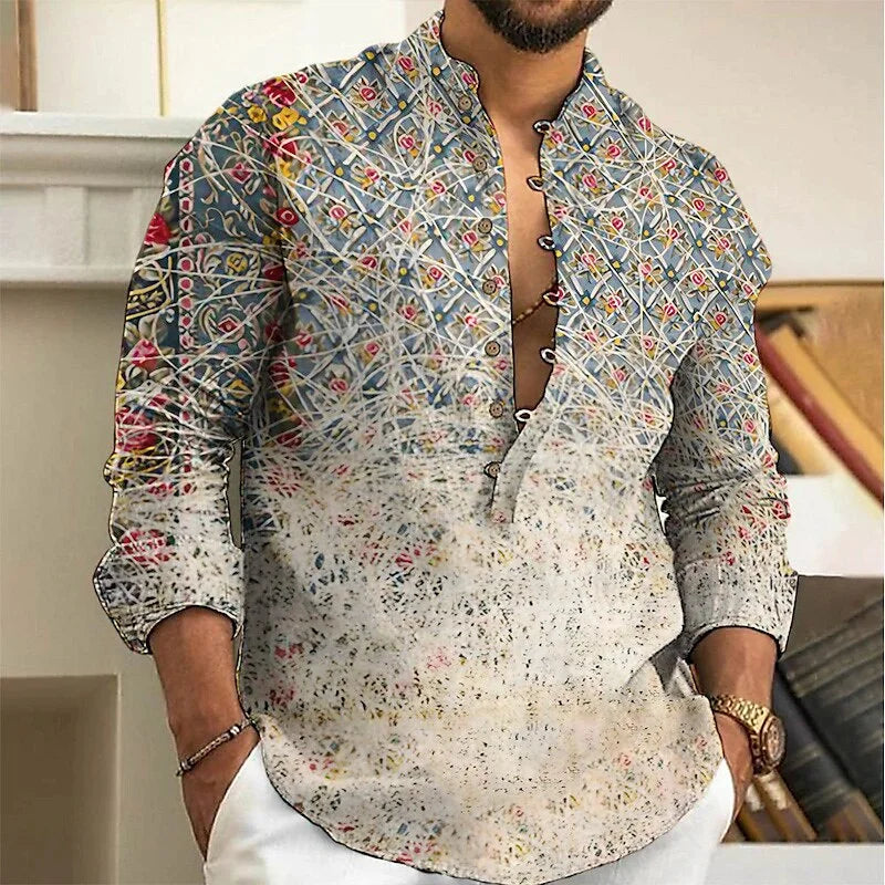 Linen Cardigan Button Slim-Fit Shirt for Men - gallery