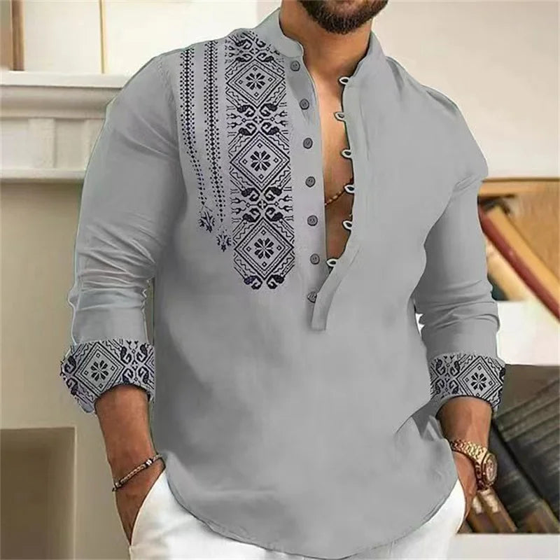 Linen Cardigan Button Slim-Fit Shirt for Men - gallery