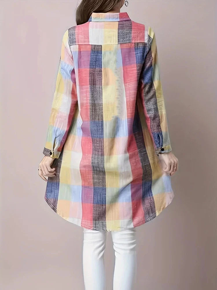 Loose Stripe Plaid Lightweight Long Sleeve Shirt Top for Women - gallery