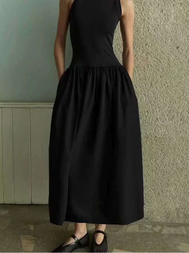 Minimalist Black Midi Dress for Women - gallery