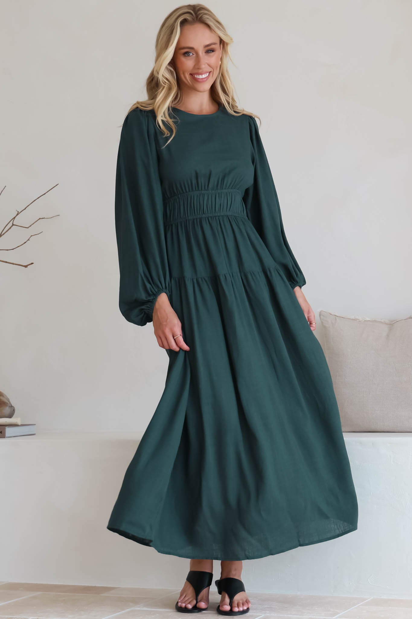Sheyne Maxi Dress - Long Balloon Sleeve Elasicated Waist A Line Dress in... — gallery