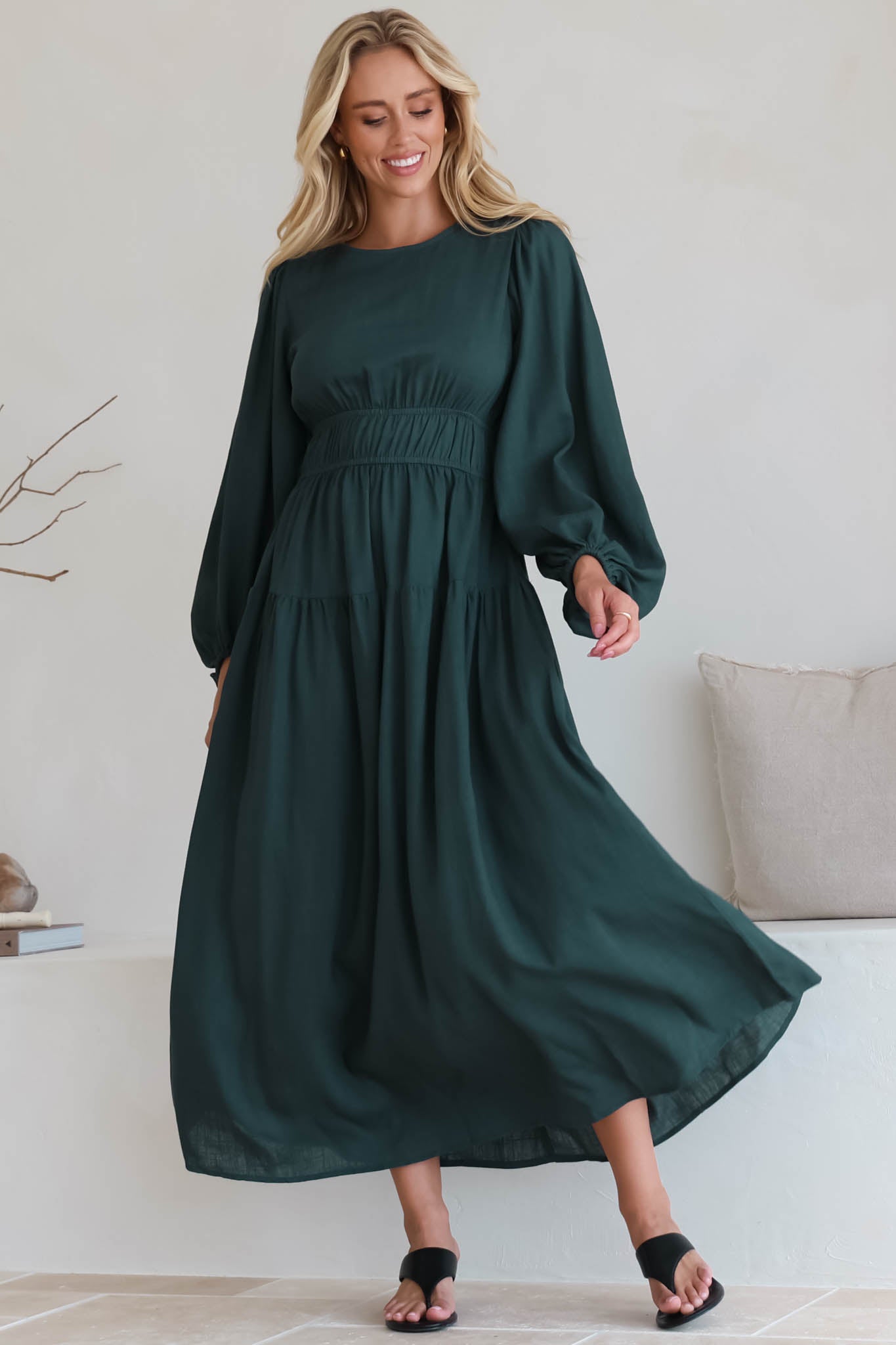 Sheyne Maxi Dress - Long Balloon Sleeve Elasicated Waist A Line Dress in... — gallery