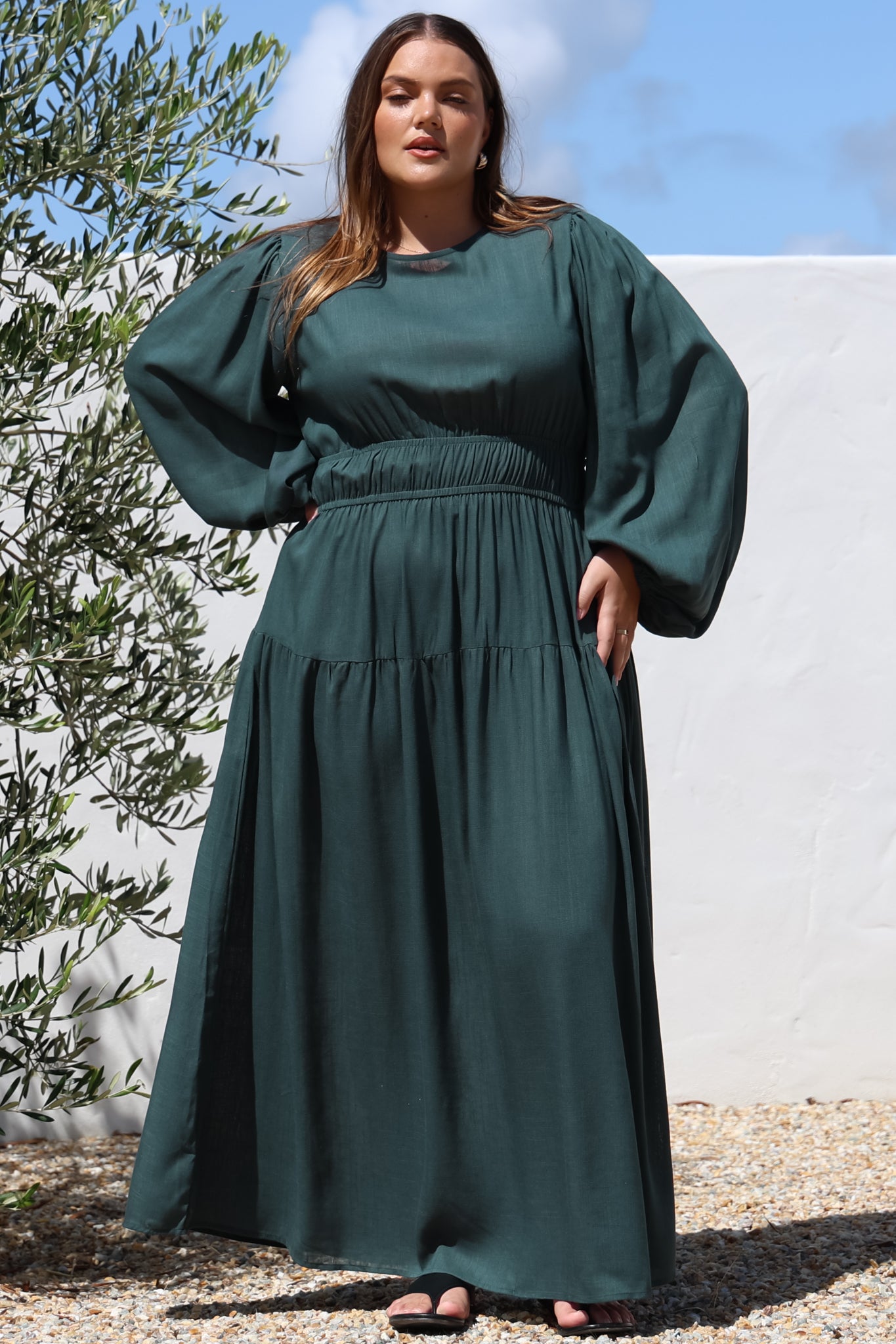 Sheyne Maxi Dress - Long Balloon Sleeve Elasicated Waist A Line Dress in... — gallery