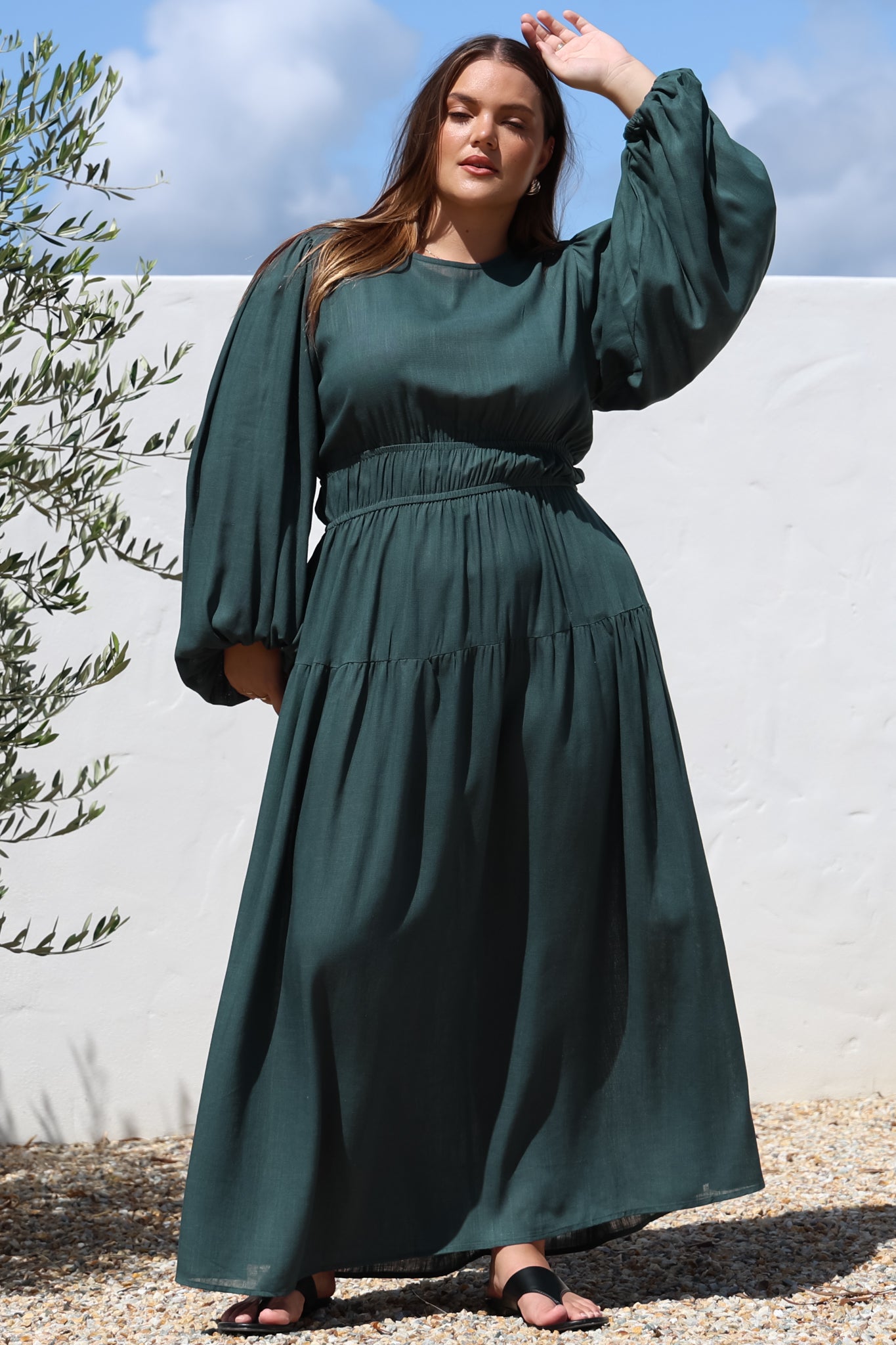 Sheyne Maxi Dress - Long Balloon Sleeve Elasicated Waist A Line Dress in... — gallery