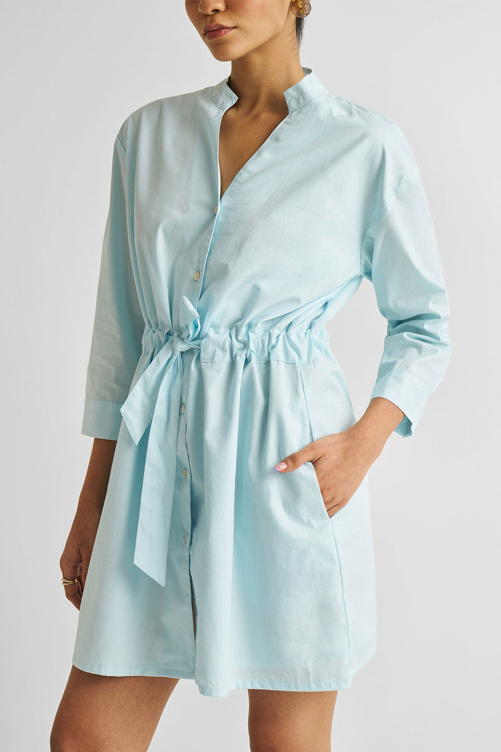 Short Tie Waist Dress in Summer Blue for Women - gallery
