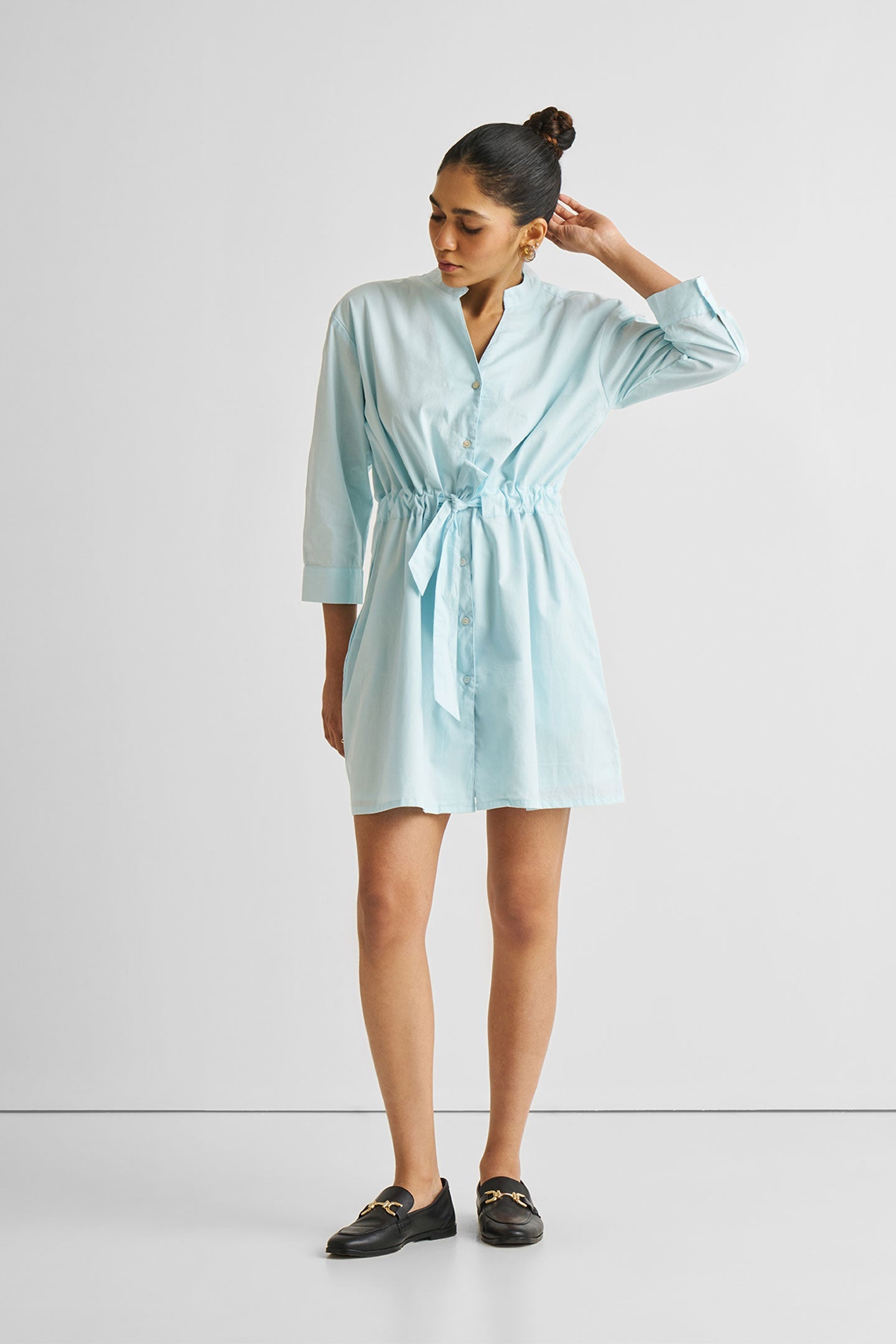 Short Tie Waist Dress in Summer Blue for Women - gallery