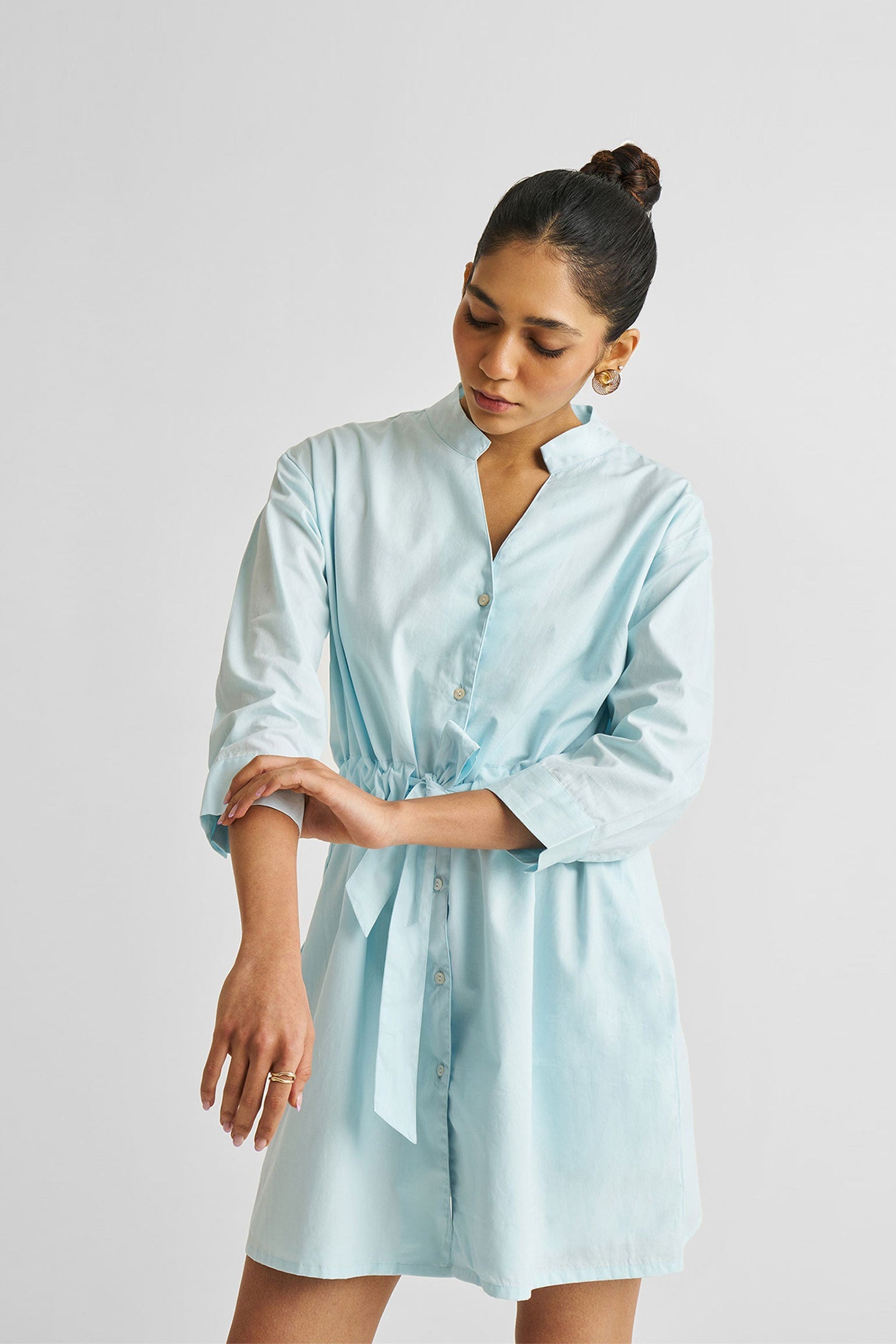 Short Tie Waist Dress in Summer Blue for Women