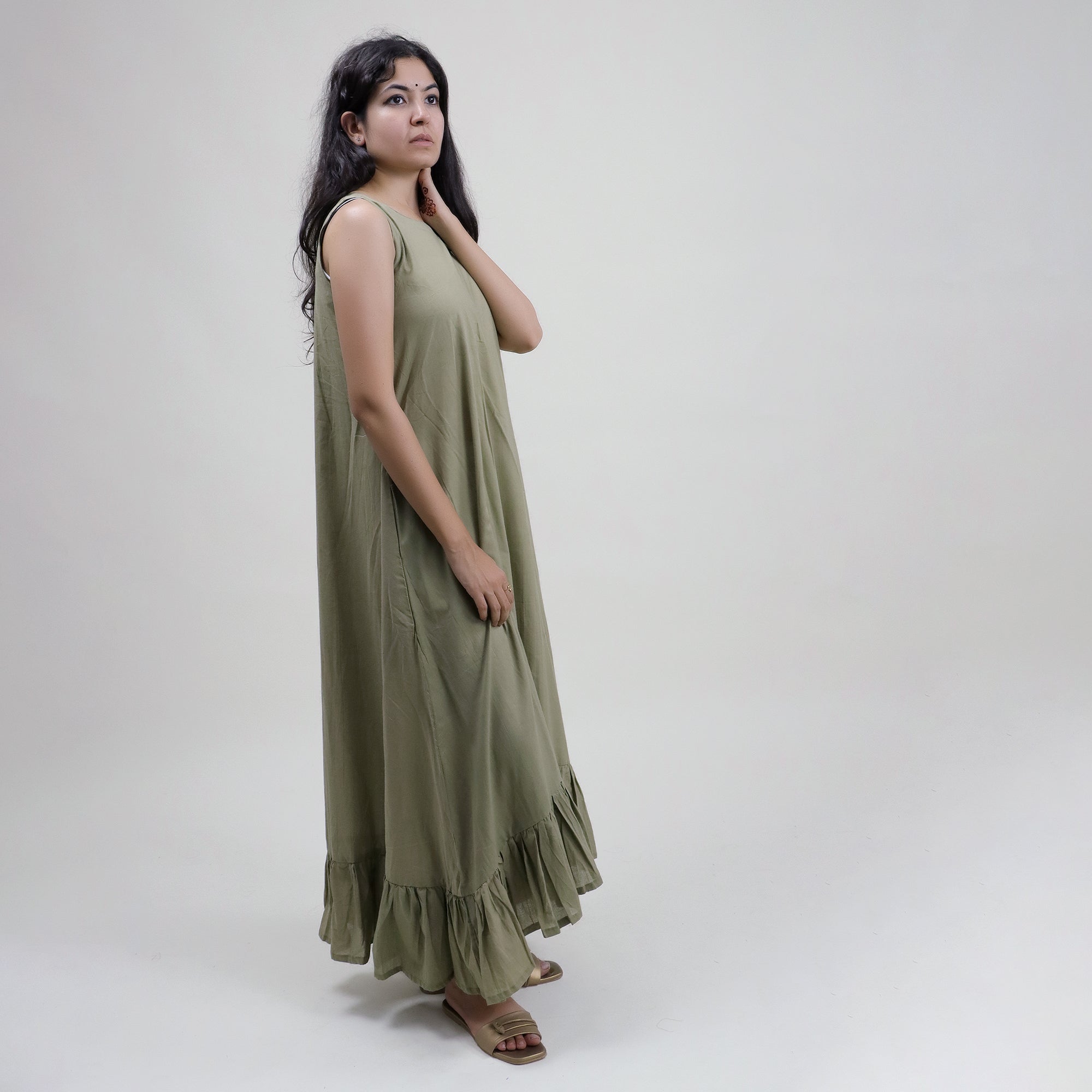 Hand Block Print Solid Cotton Midi Dress for Women — Artisan Made