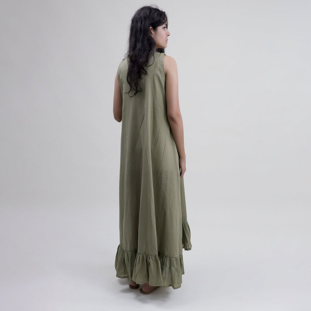 Hand Block Print Solid Cotton Midi Dress for Women — Artisan Made - gallery