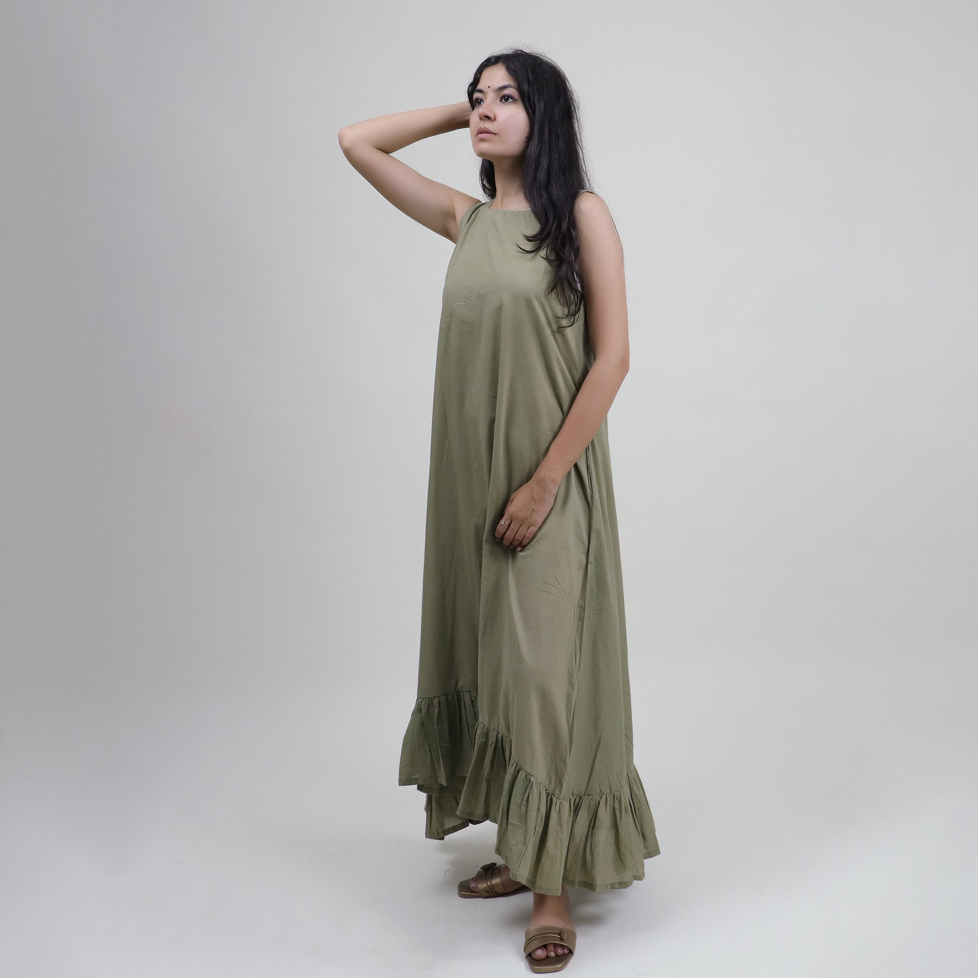 Hand Block Print Solid Cotton Midi Dress for Women — Artisan Made - gallery