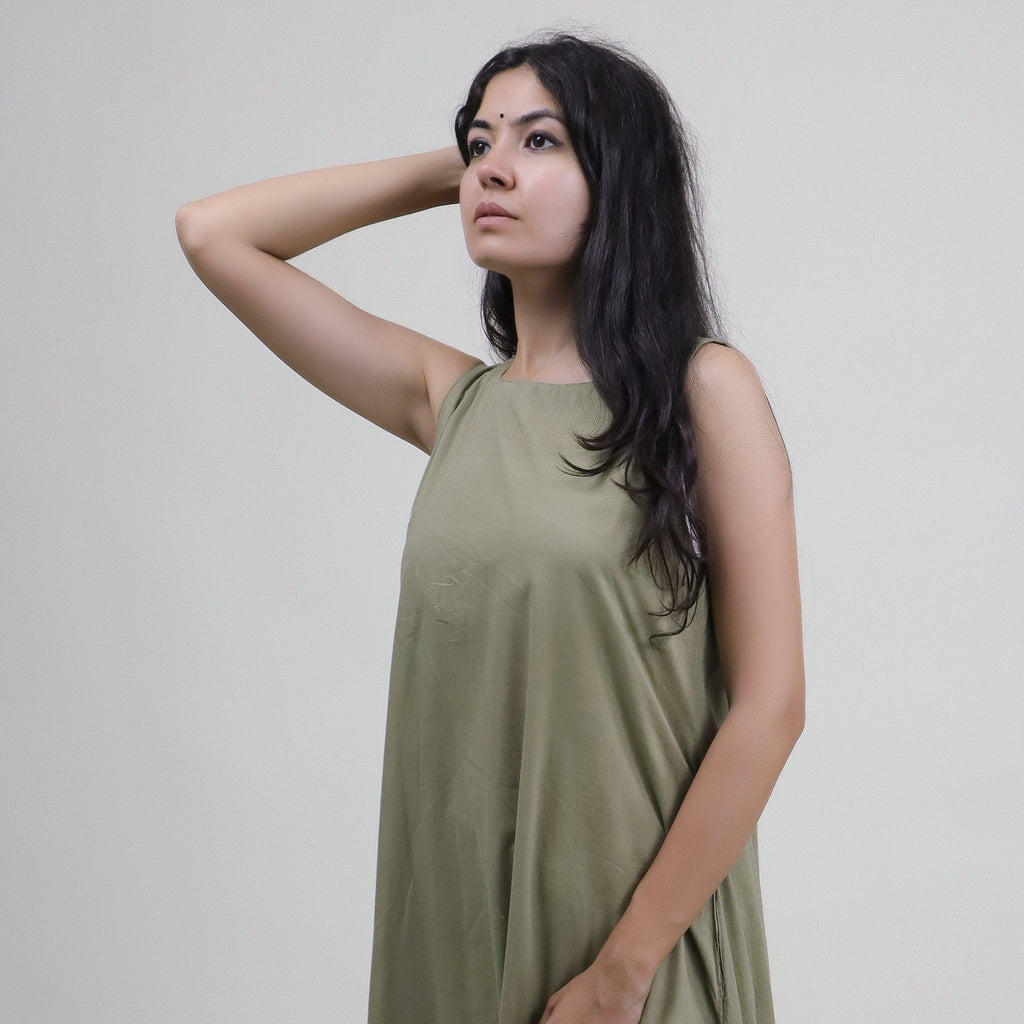 Hand Block Print Solid Cotton Midi Dress for Women — Artisan Made - gallery