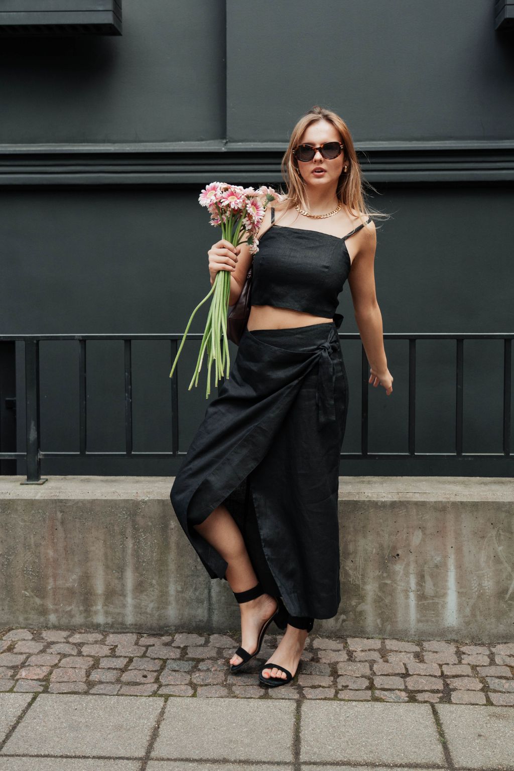 Black Linen Midi Skirt for Women — Sustainable Deadstock Style