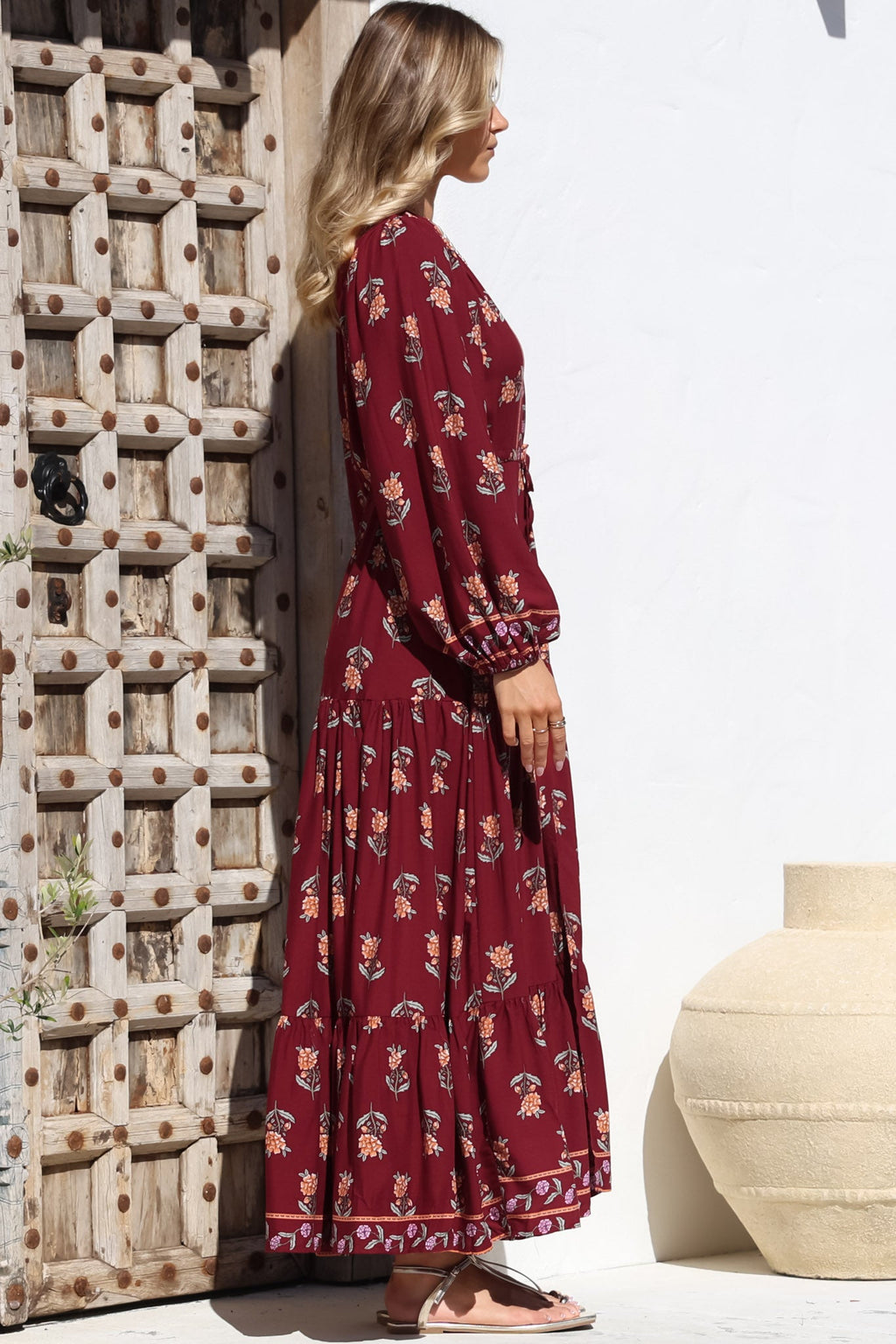 JAASE - Teresa Maxi Dress: A Line Dress with Long Balloon Sleeves in Gre... — gallery