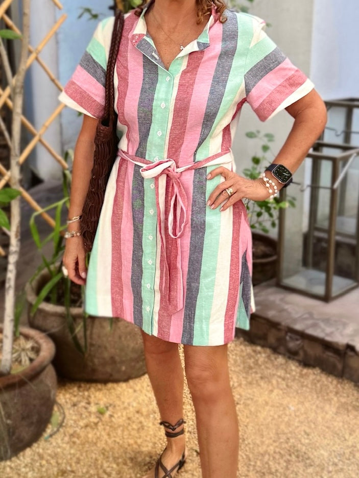 Astrid Striped Linen Dress — Button-Through for Women - gallery