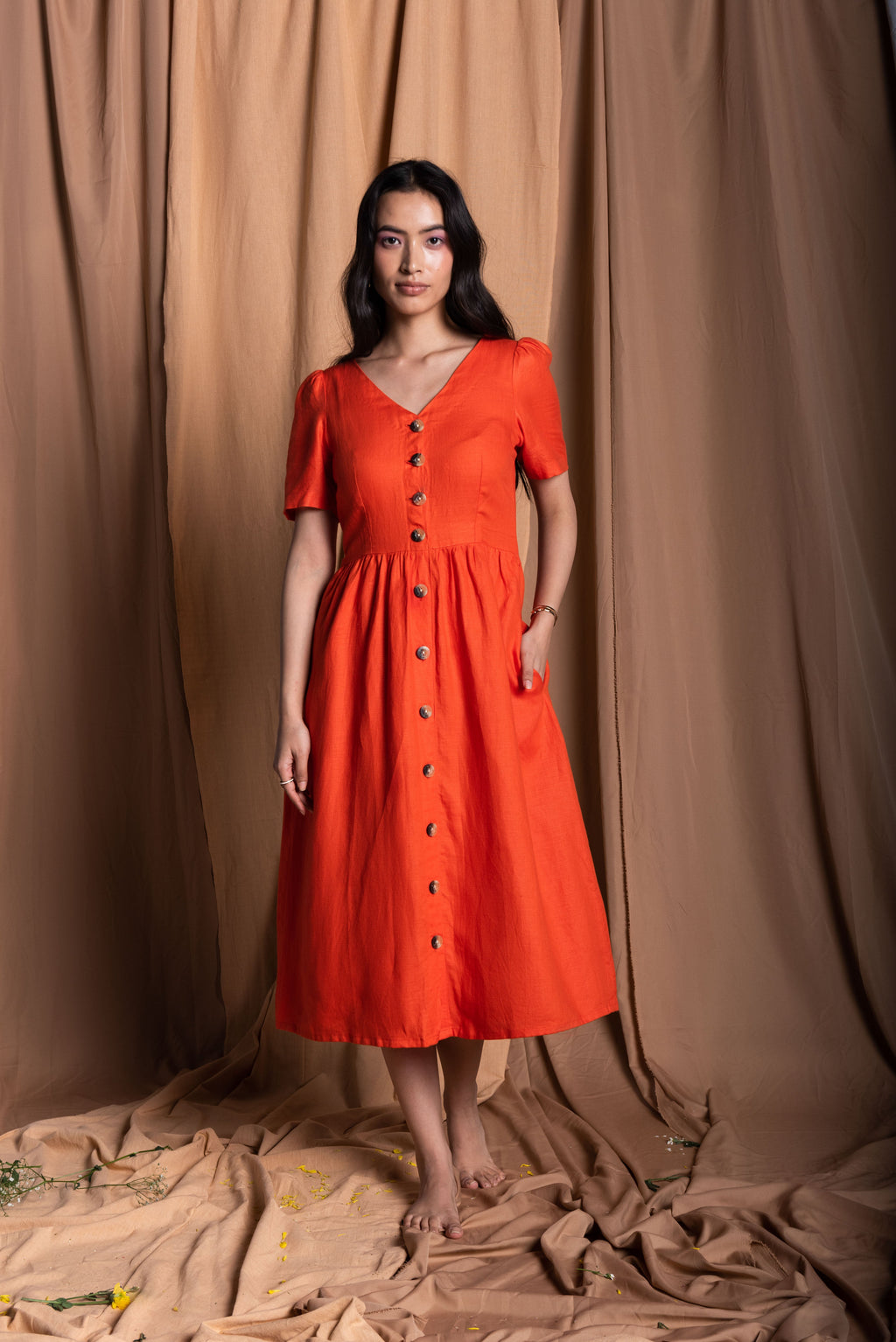 Midi Button Dress for Women