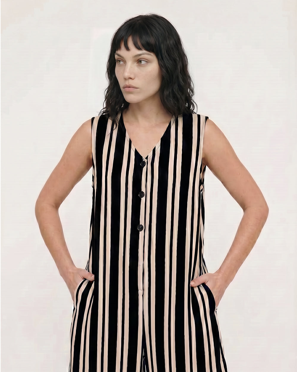 Black Stripe Wide-Leg Jumpsuit for Women — Organic Cotton - gallery