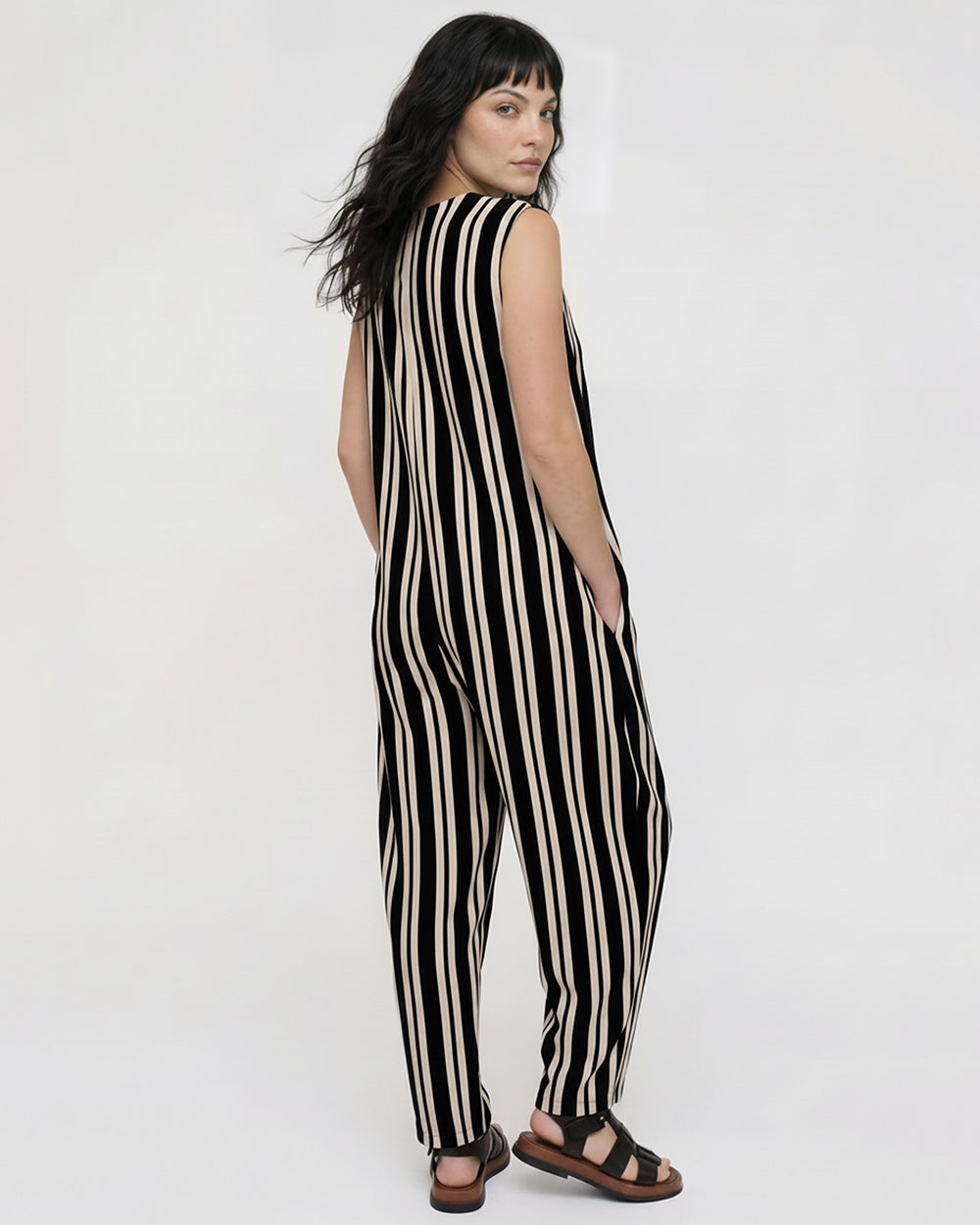 Black Stripe Wide-Leg Jumpsuit for Women — Organic Cotton - gallery