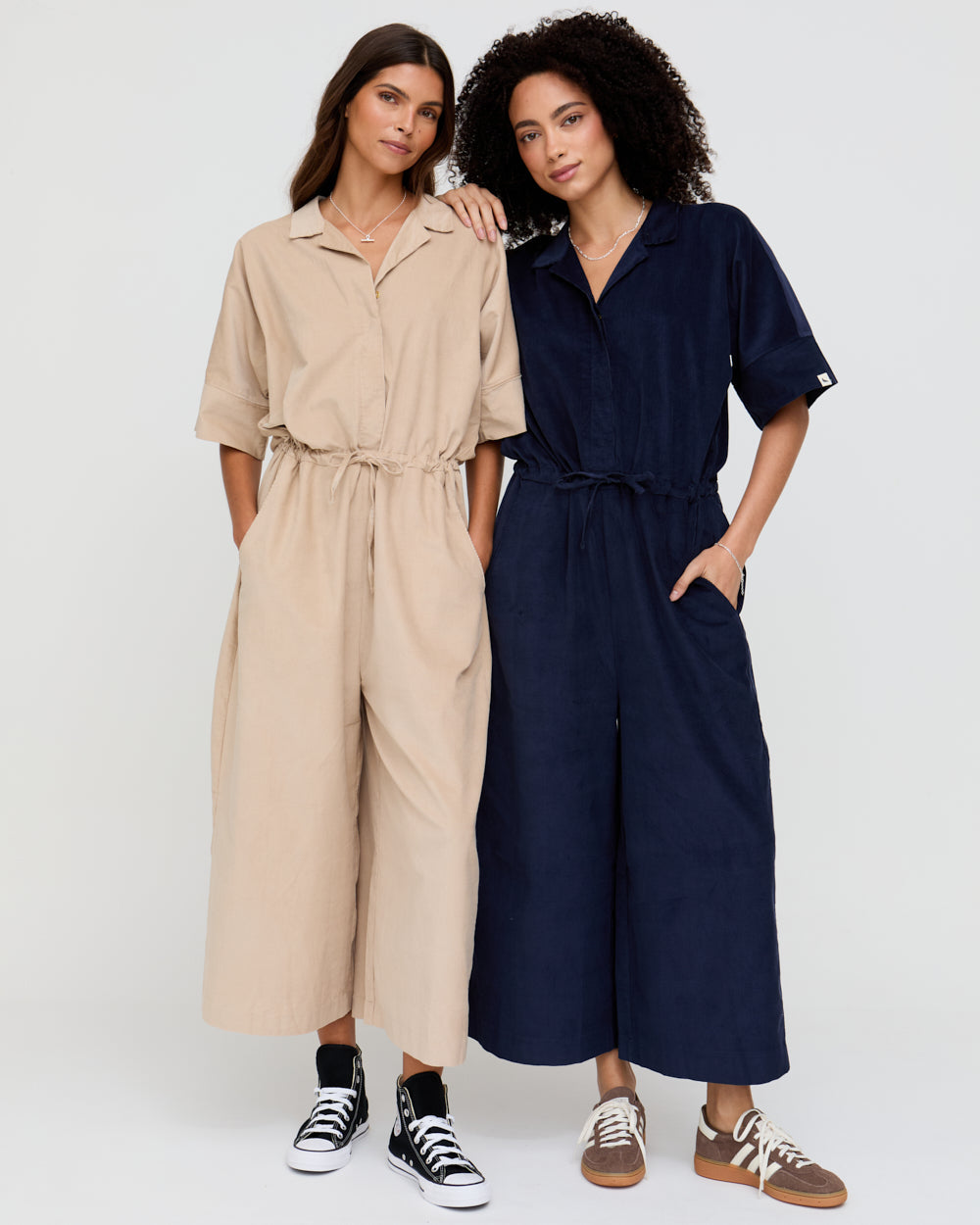 Beige Corduroy Crop Jumpsuit for Women — Organic Cotton Wide Leg - gallery