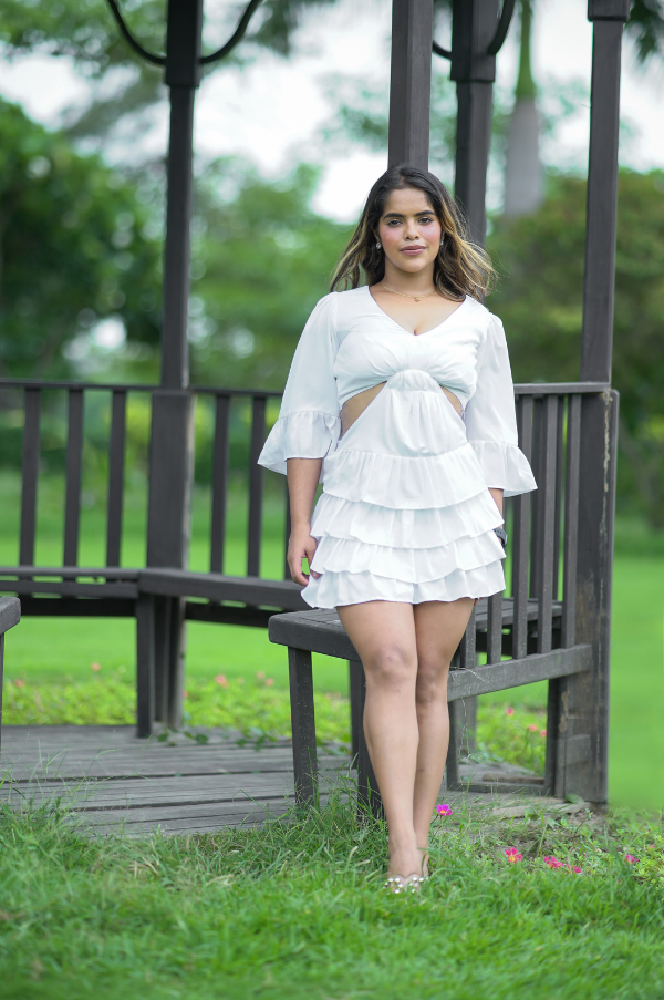 Floaty & Flared White Daisy Ruffle Dress for Women - gallery