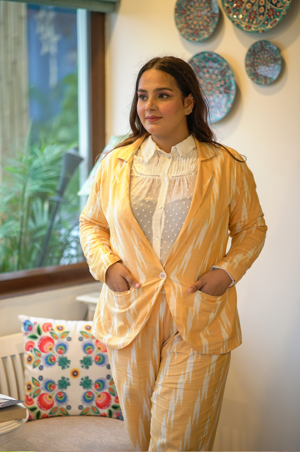 Yellow Ikat Pant Suit Set for Trousers for Women - gallery