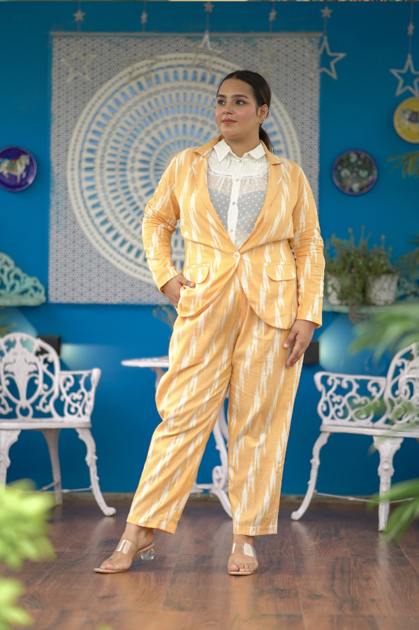 Yellow Ikat Pant Suit Set for Trousers for Women - gallery