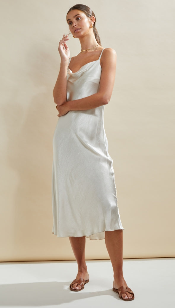 Iris Satin Dress - Pearl - gallery