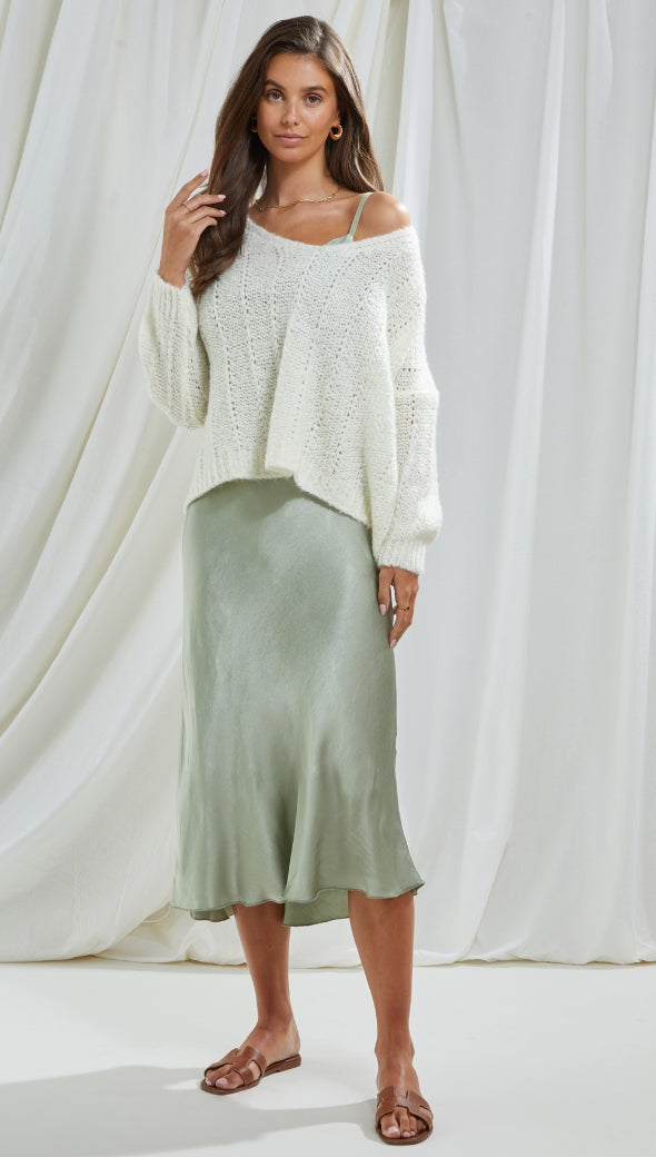 Iris Satin Dress - Eucalyptus - gallery