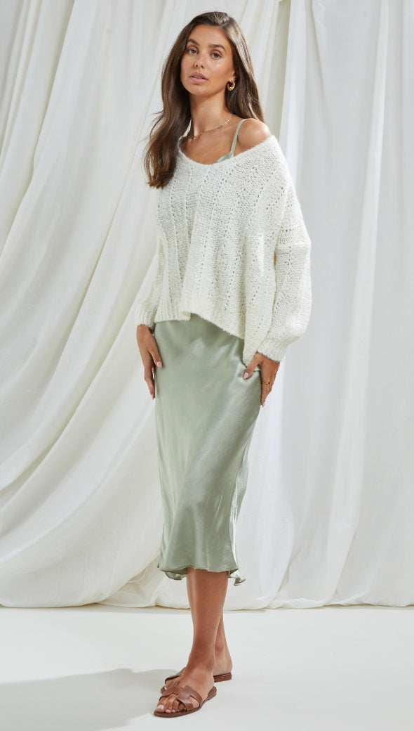Iris Satin Dress - Eucalyptus - gallery
