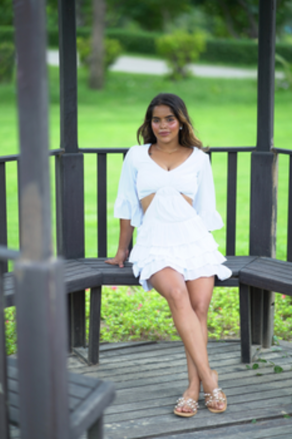 Floaty & Flared White Daisy Ruffle Dress for Women - gallery