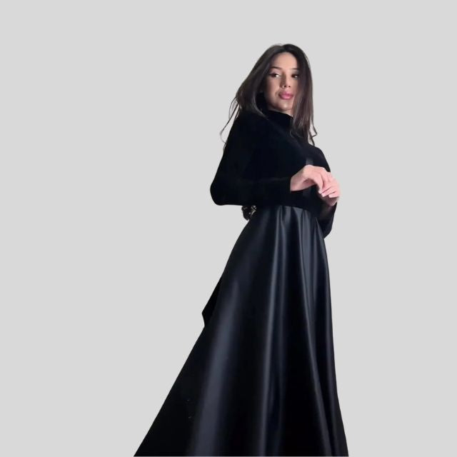 Stylish Velvet Turtleneck Dress with Flared Hem