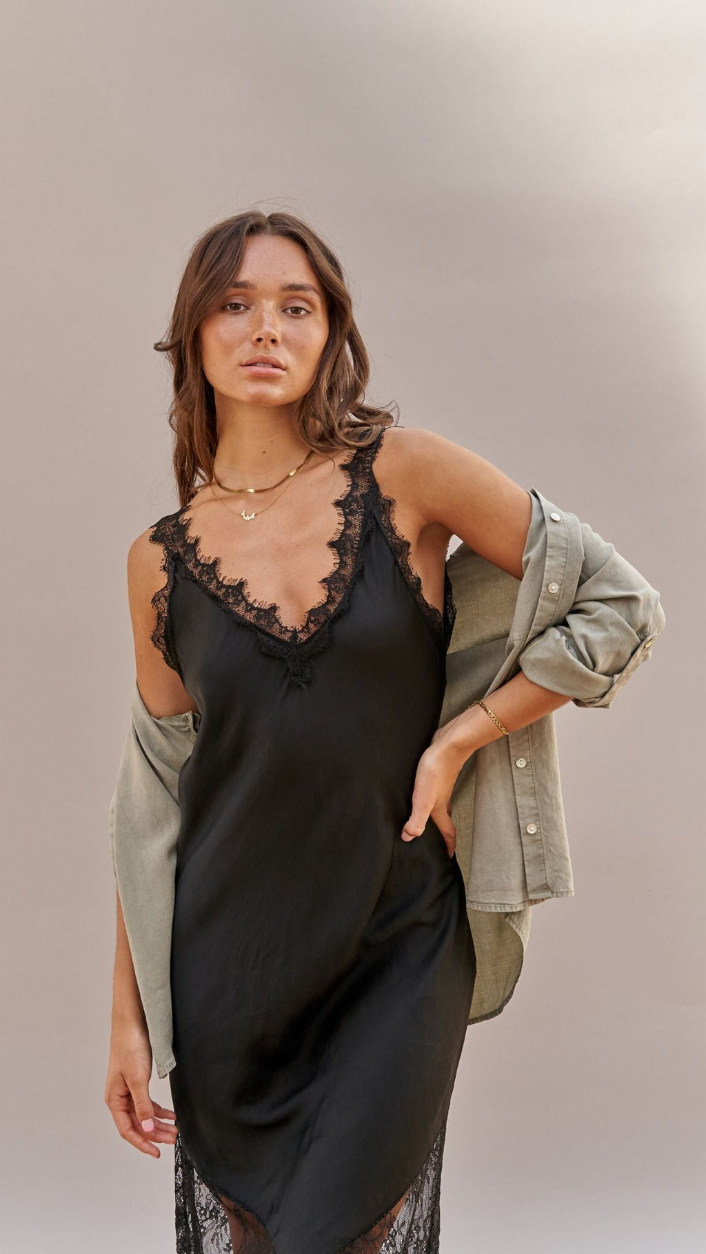 Solange Slip Dress - Black - gallery
