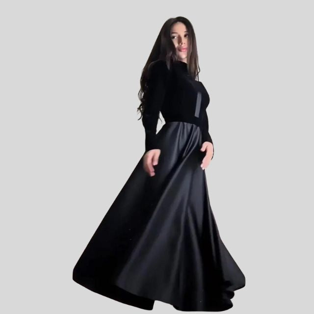 Stylish Velvet Turtleneck Dress with Flared Hem