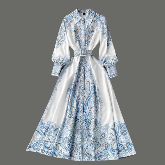 Floral Print A-Line Dress with Belted Waist