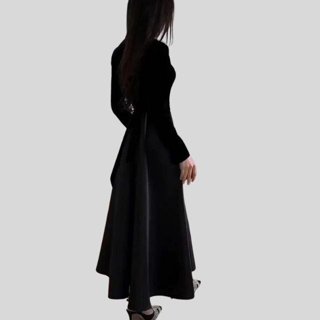 Stylish Velvet Turtleneck Dress with Flared Hem