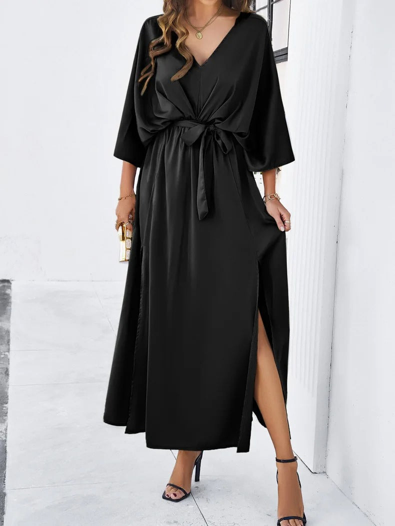 Taupe Belted Wrap Dress
