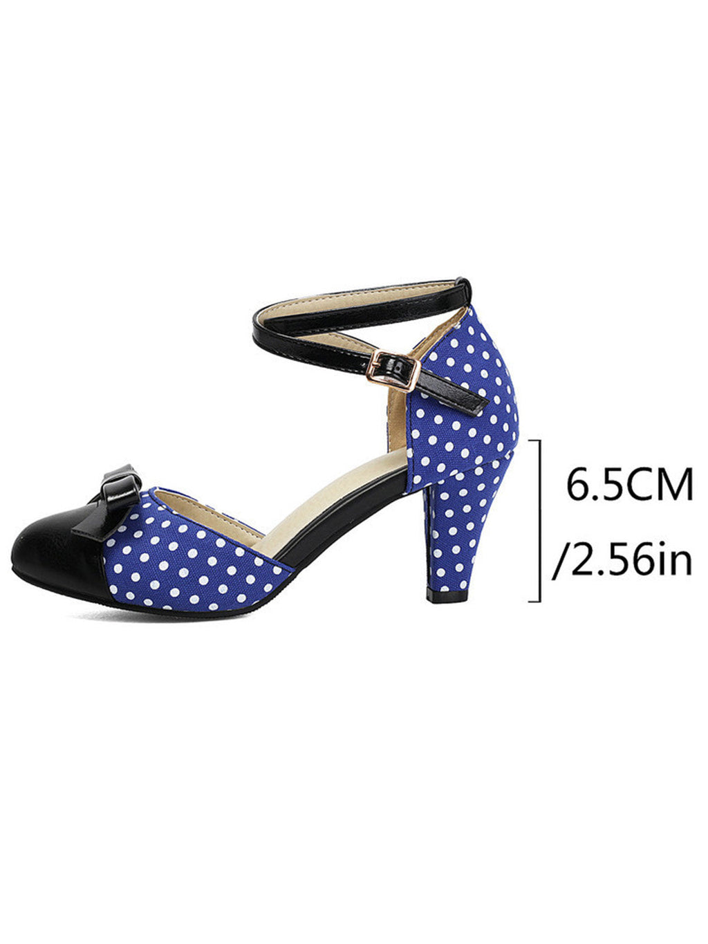 Vintage Pointed Toe Polka Dot Bow Chunky Heels for Women - gallery