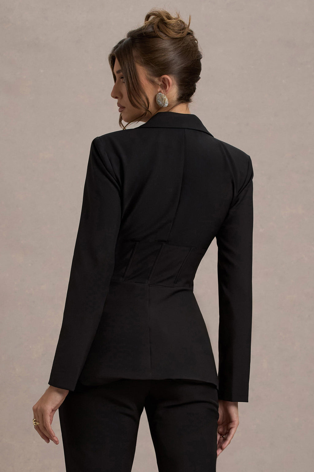 Black Plunge Corset Waist Blazer Dress for Women - gallery