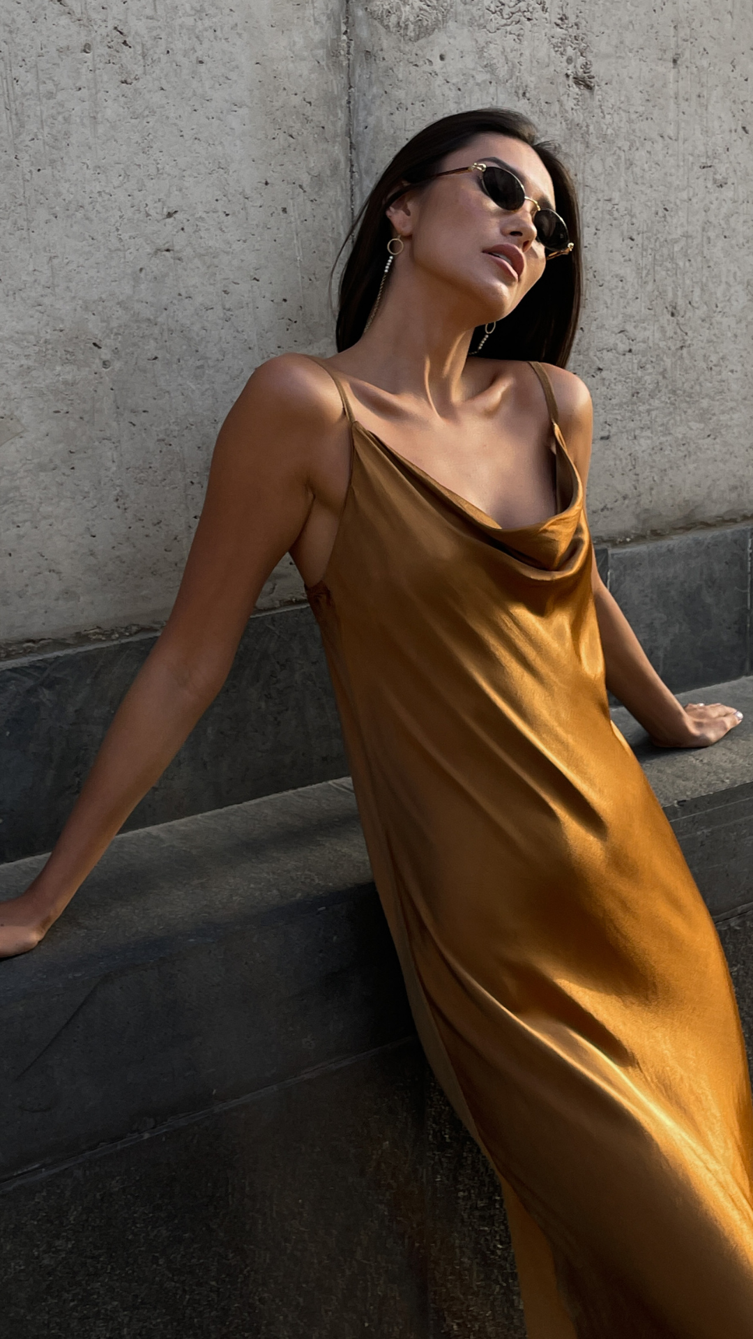 Iris Satin Dress - Caramel - gallery