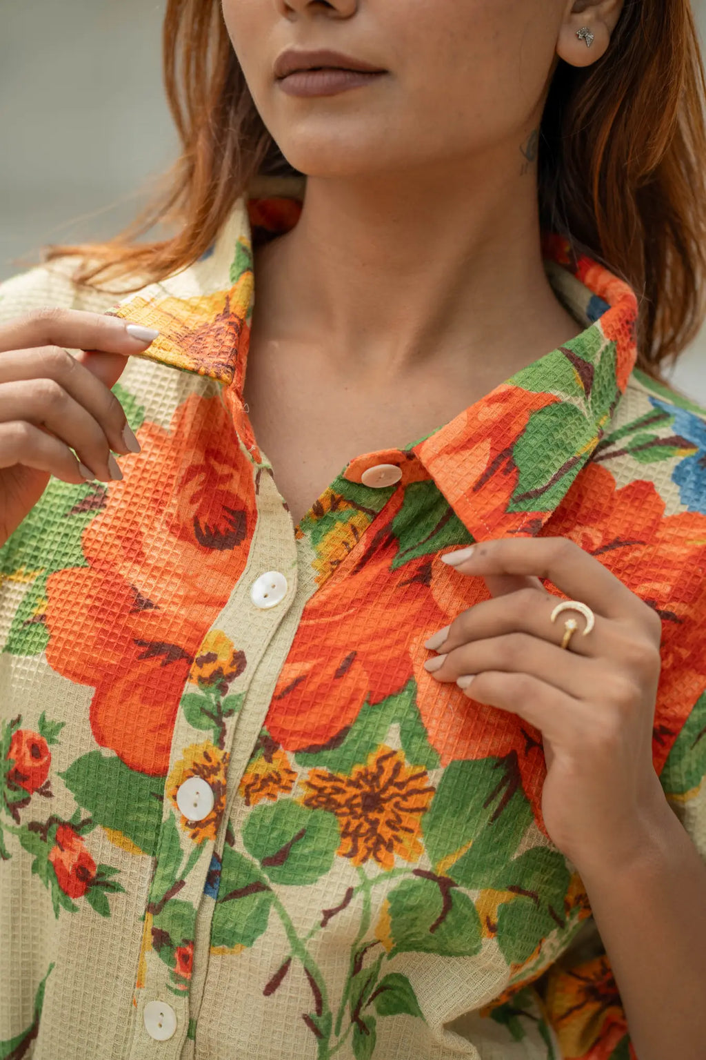 Hand Block Printed Cotton Waffle Midi Dress for Women — Floral Boho - gallery